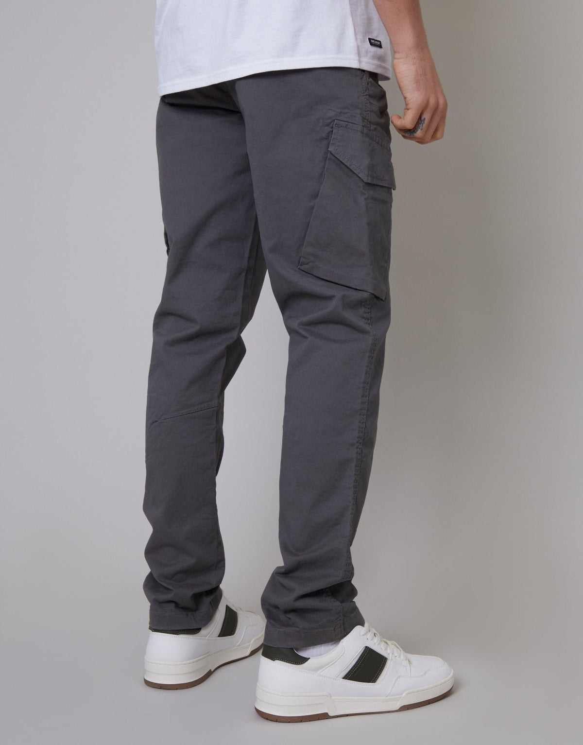 Men's Slim Fit Stretch Cotton Cargo Trousers in Slate Grey – view 3