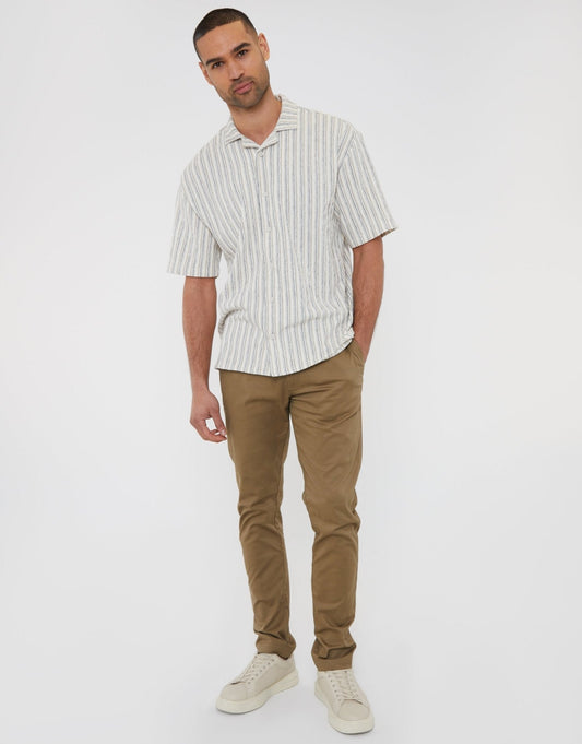 Men's Slim Fit Stretch Cotton Chino Trousers in Stone – view 1