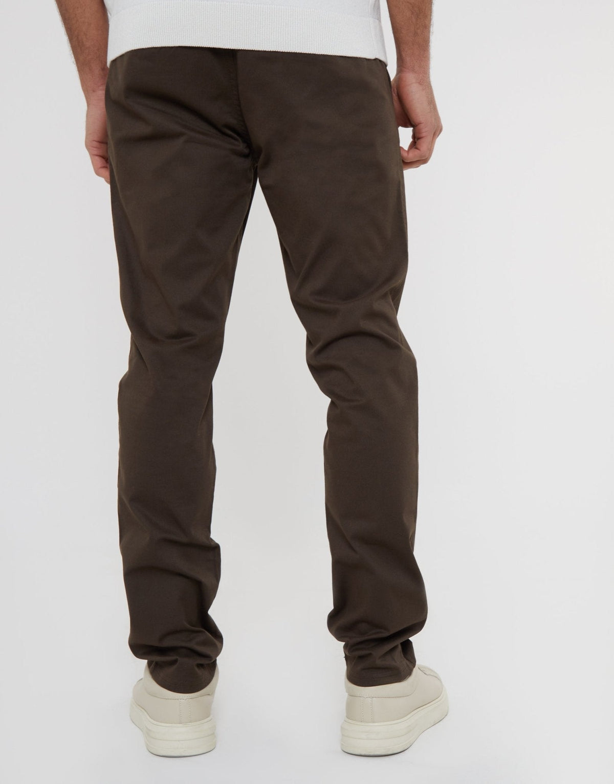 Men's Slim Fit Stretch Cotton Chino Trousers in Chocolate Brown – view 3