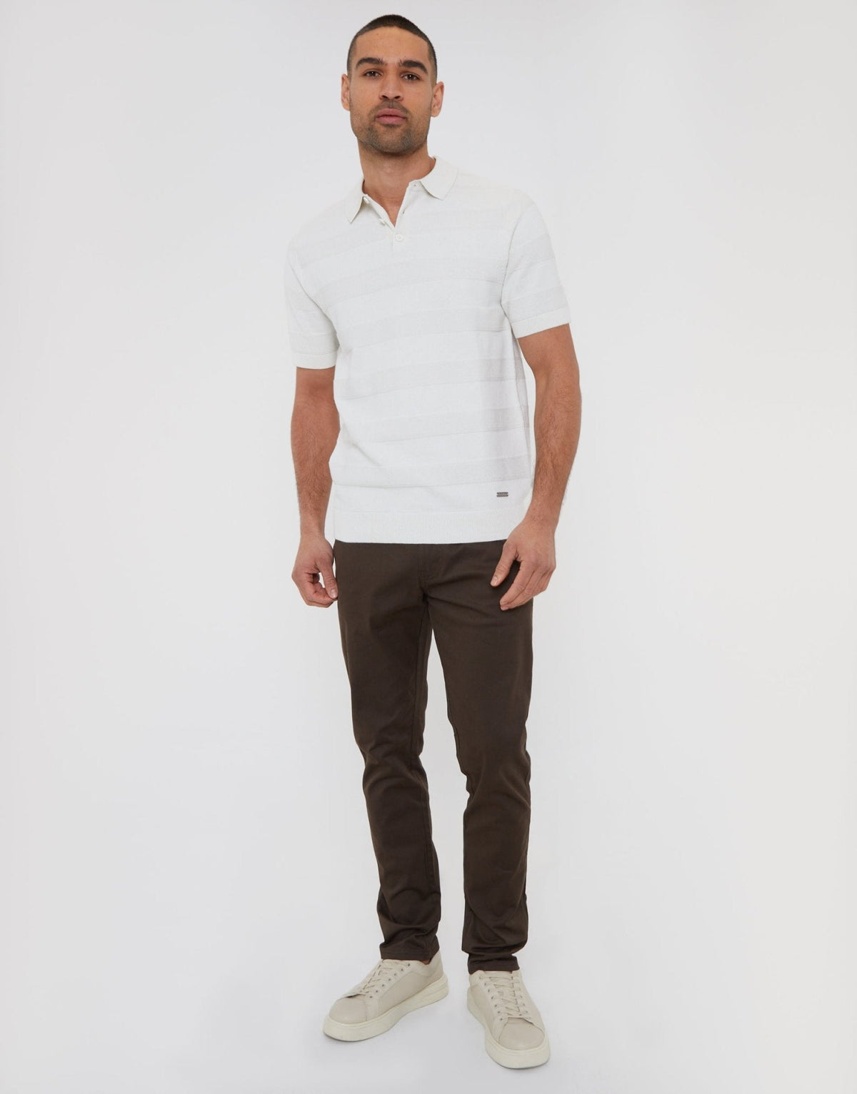 Men's Slim Fit Stretch Cotton Chino Trousers in Chocolate Brown – view 1