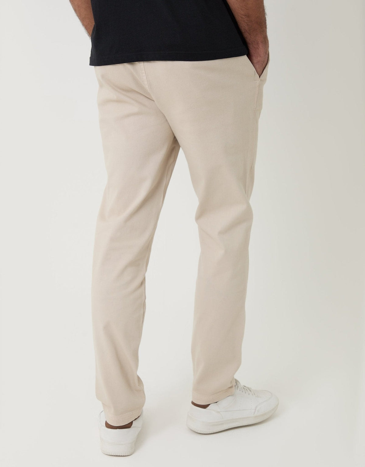 Men's Stretch Cotton Chino Trousers in Light Stone – view 3