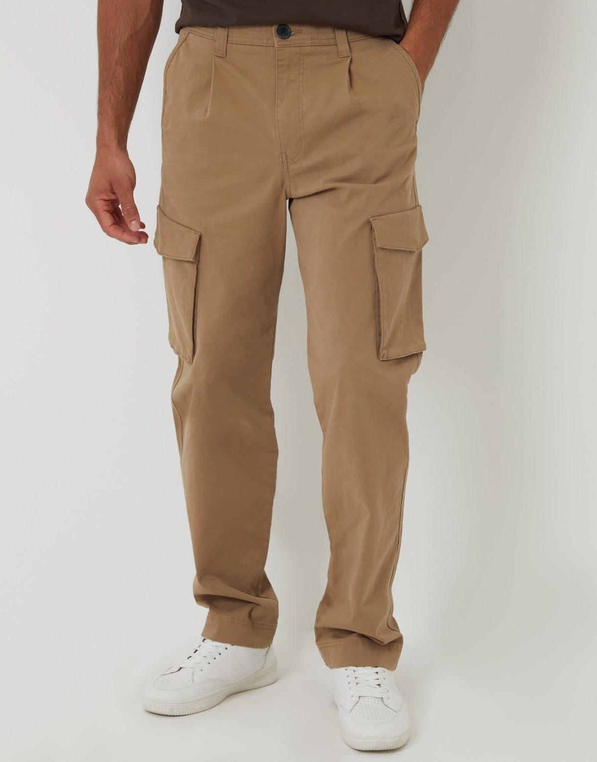 Men's Relaxed Fit Stretch Cargo Chino Trousers in Dark Stone – view 2
