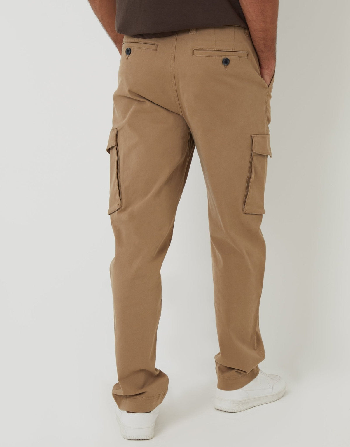 Men's Relaxed Fit Stretch Cargo Chino Trousers in Dark Stone – view 3
