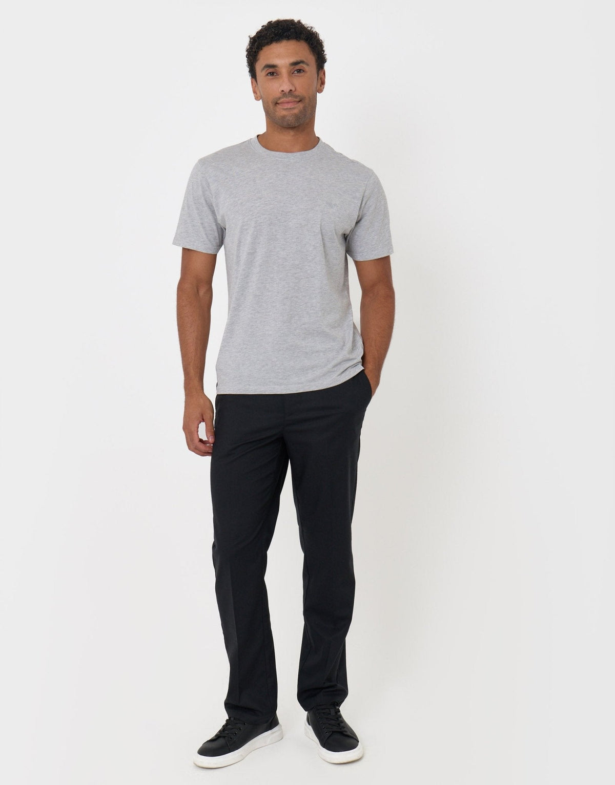 Men's Straight Fit Stretch Drawcord Trousers in Black – view 1