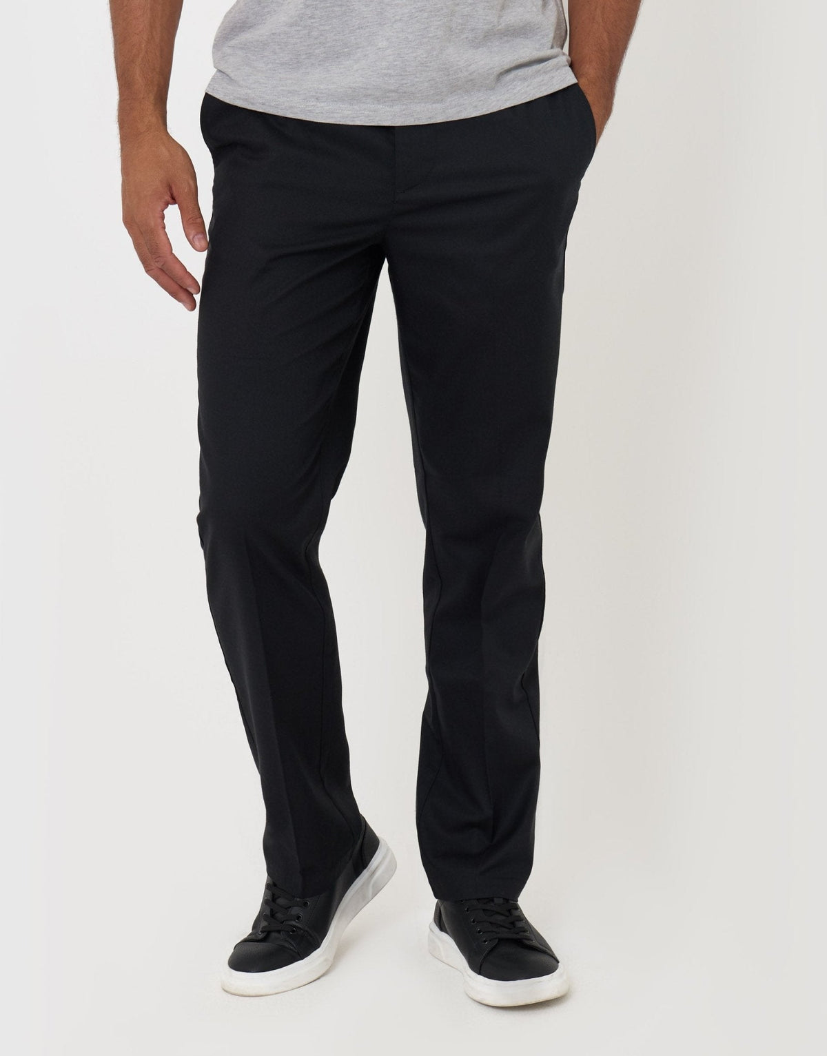 Men's Straight Fit Stretch Drawcord Trousers in Black – view 2