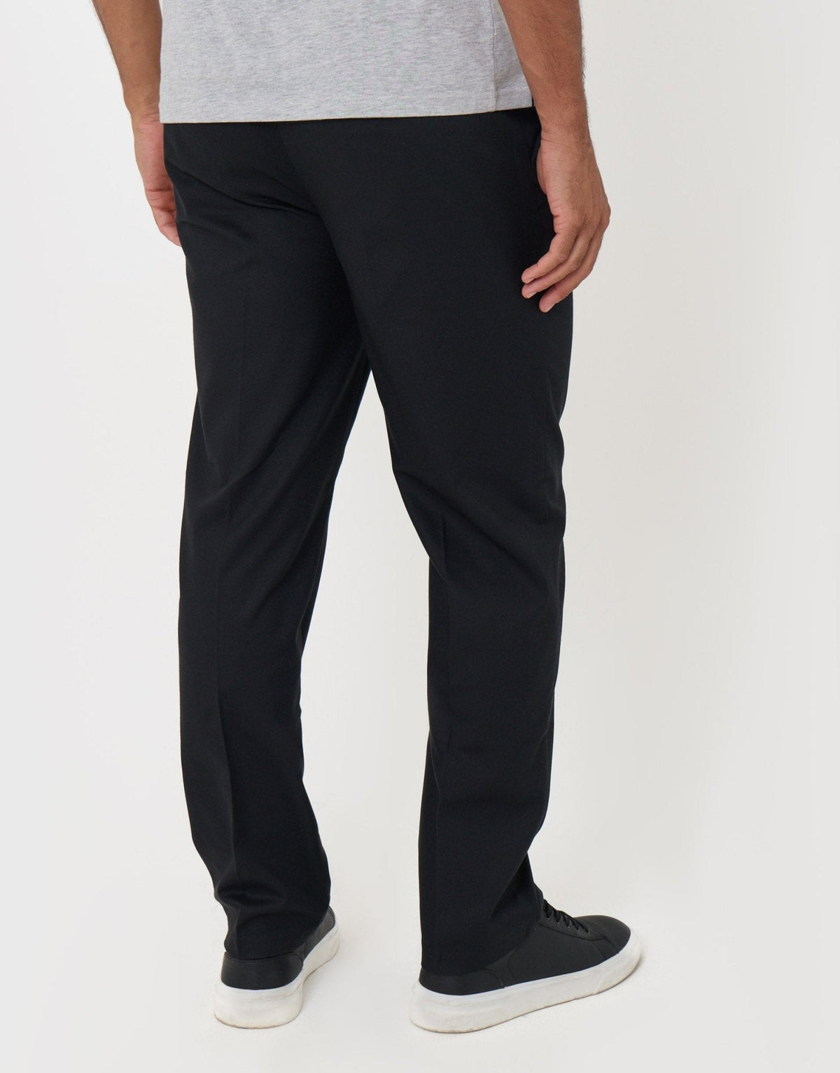 Men's Straight Fit Stretch Drawcord Trousers in Black – view 3