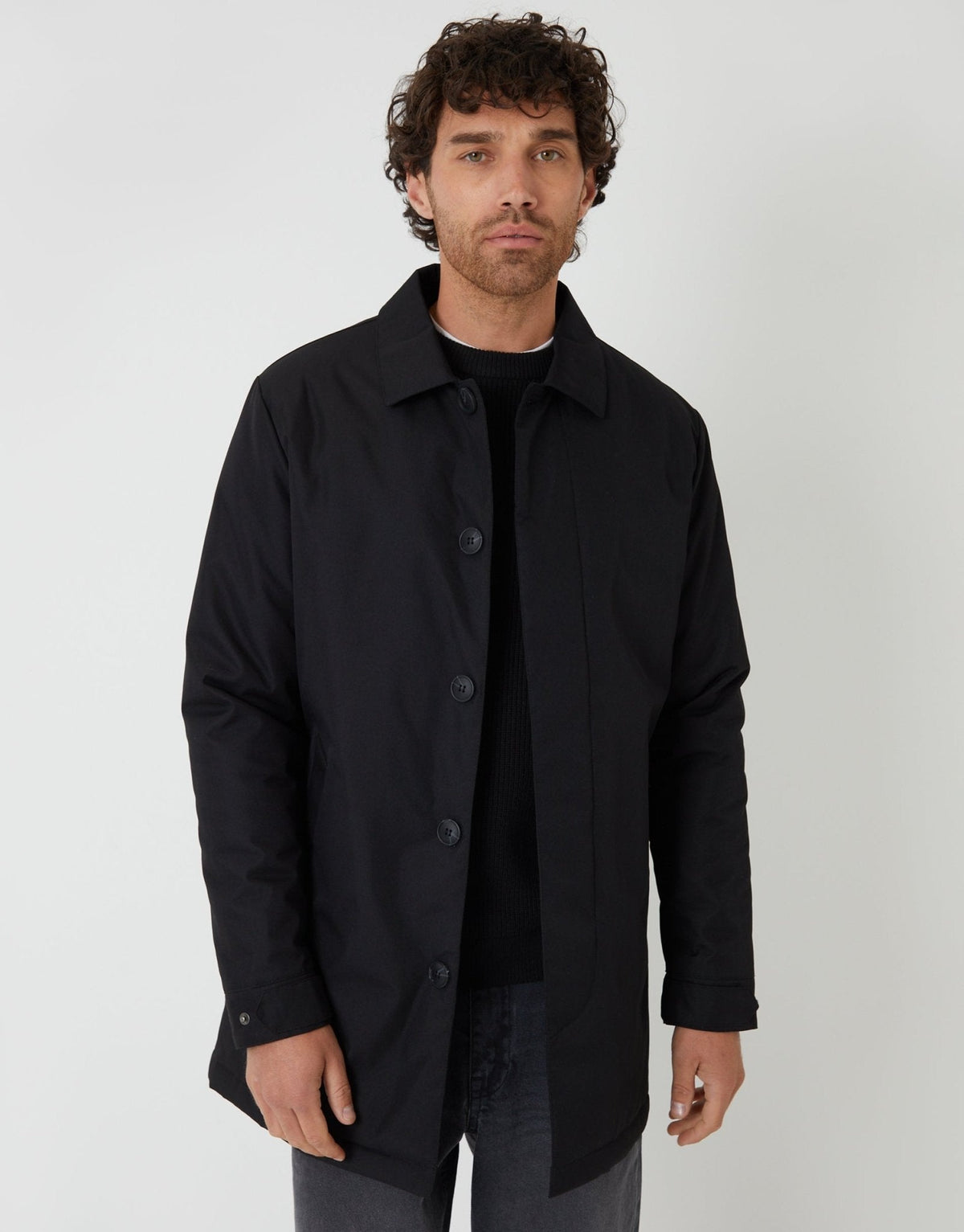 Men's Collared Padded Coat in Black – view 1