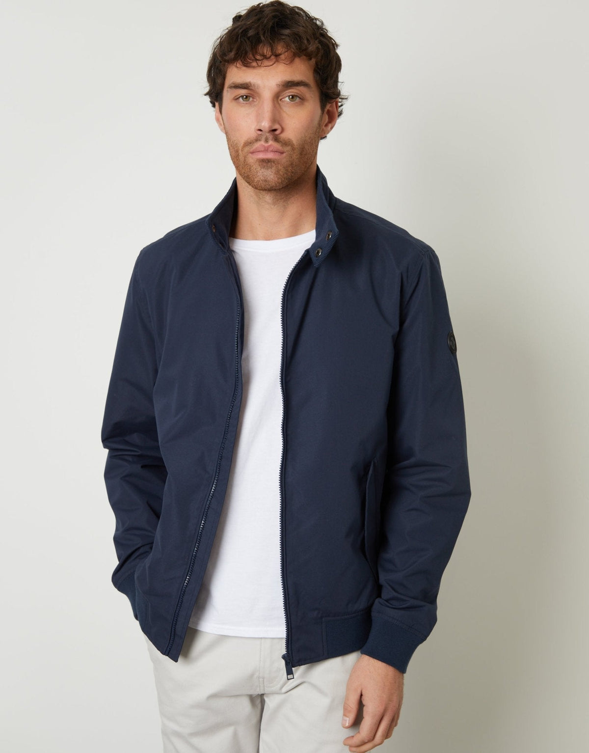 Men's Zip-Up Harrington Jacket in Navy – view 1