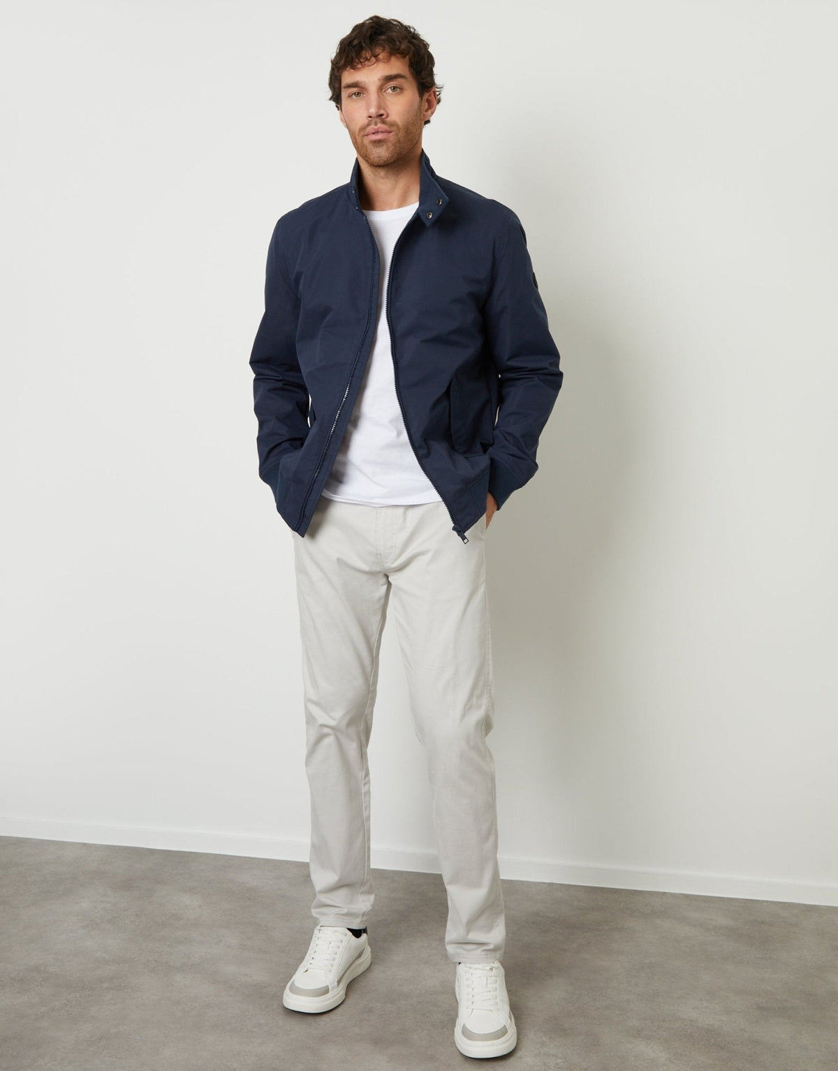 Men's Zip-Up Harrington Jacket in Navy – view 3