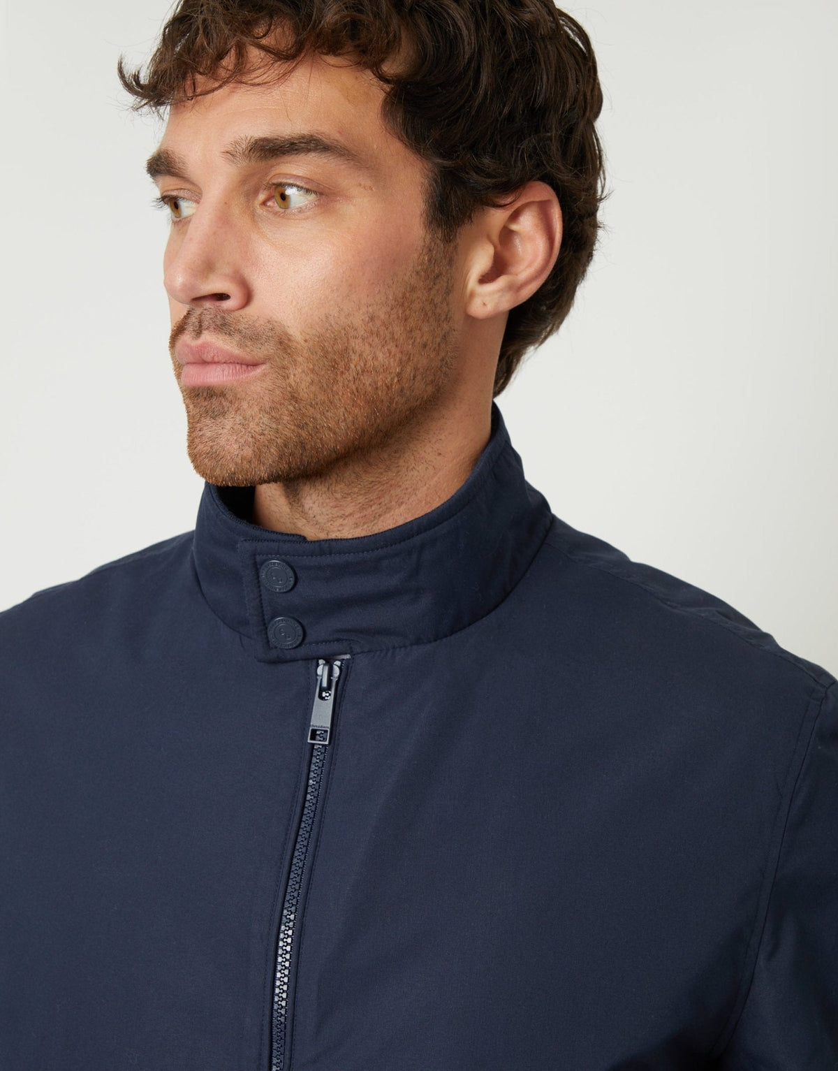 Men's Zip-Up Harrington Jacket in Navy – view 4