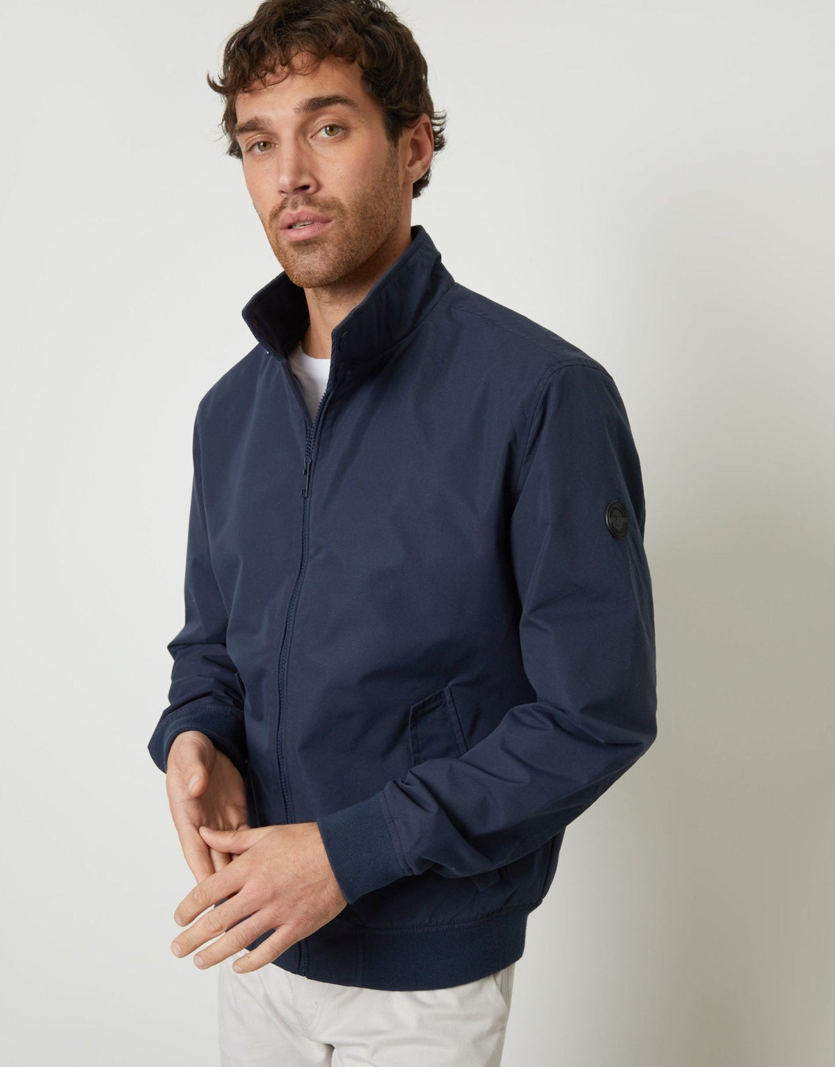 Men's Zip-Up Harrington Jacket in Navy – view 5