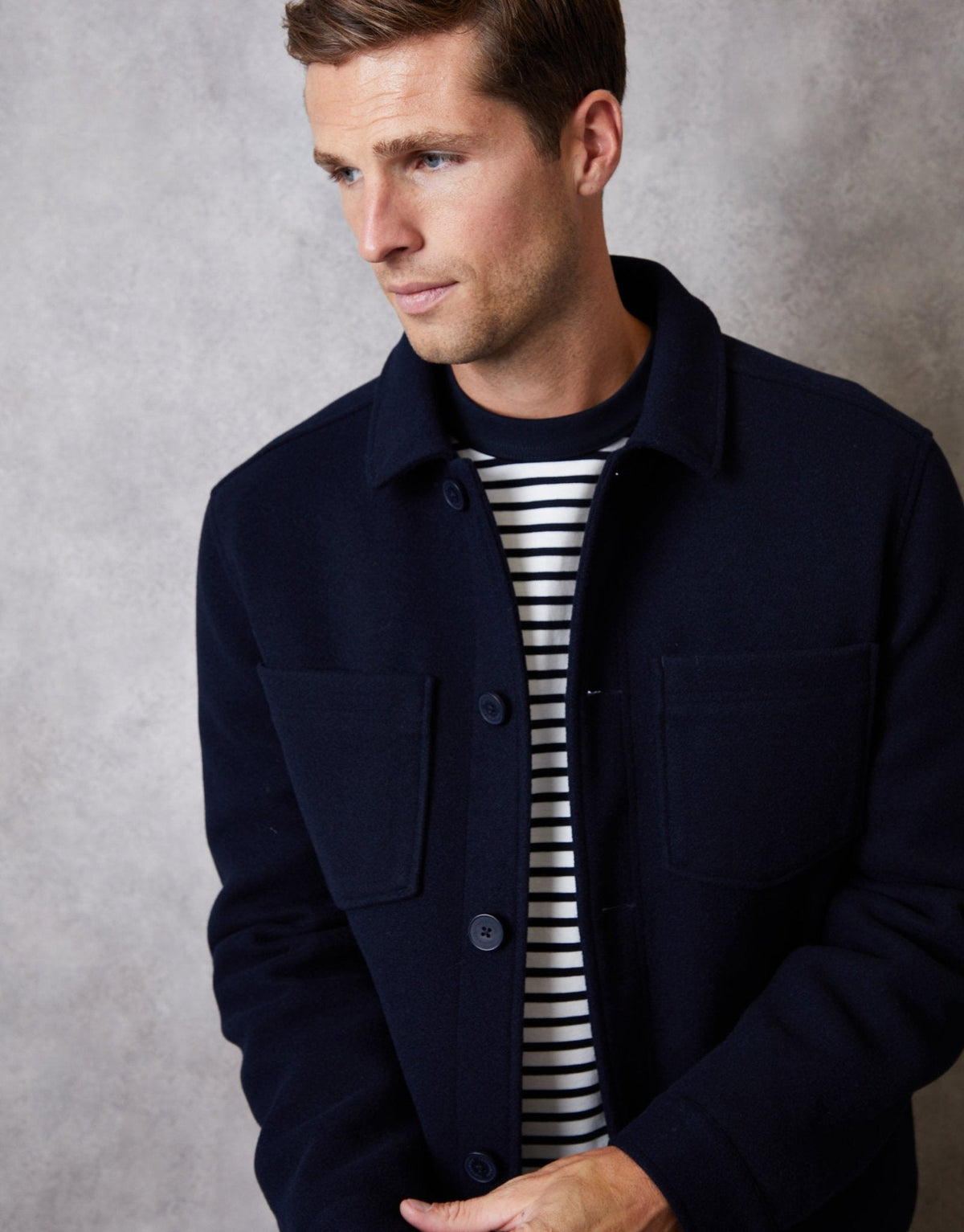 Men's Warm Layering Shacket for Cold Weather in Navy – view 6
