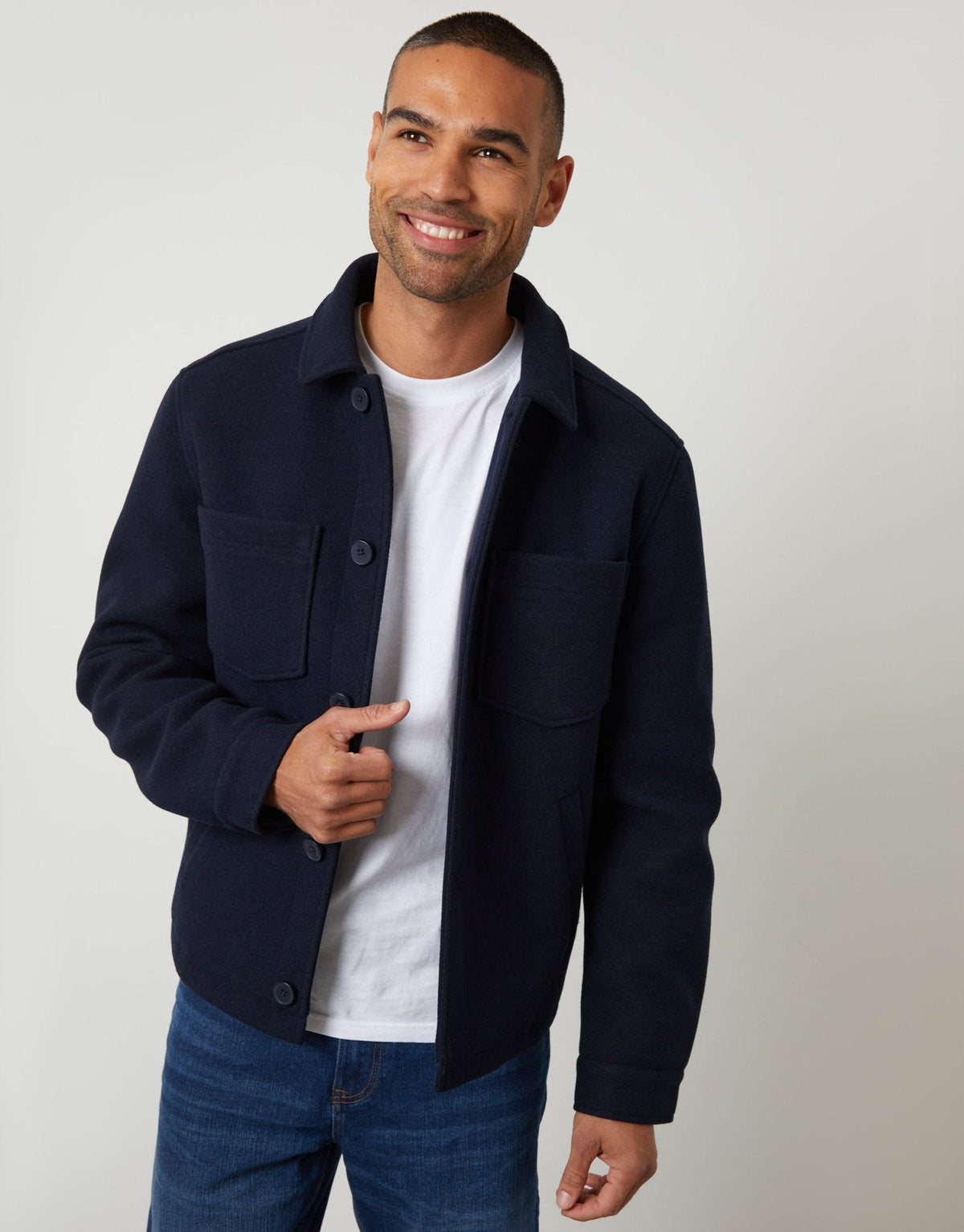 Men's Warm Layering Shacket for Cold Weather in Navy – view 2