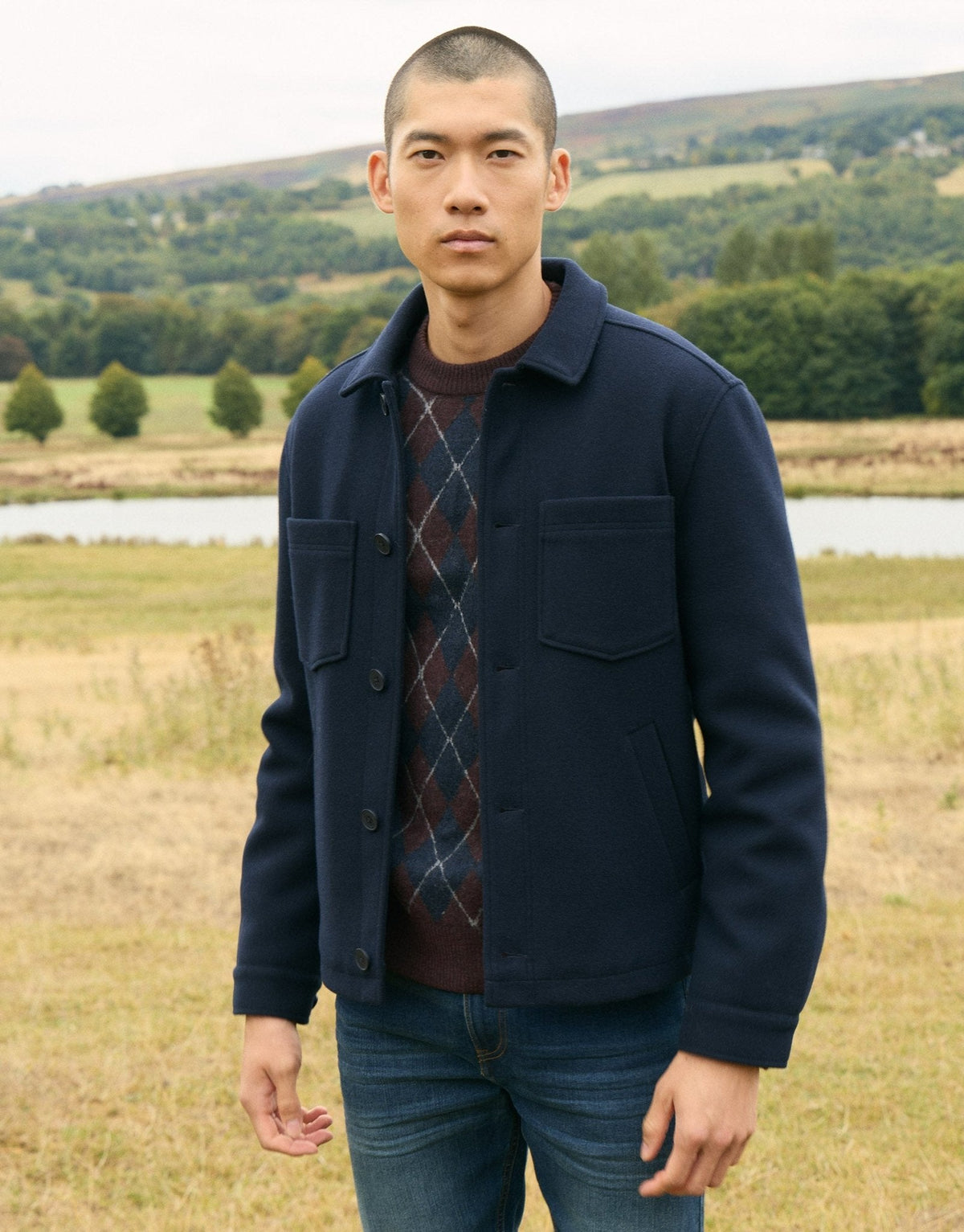 Men's Warm Layering Shacket for Cold Weather in Navy – view 1
