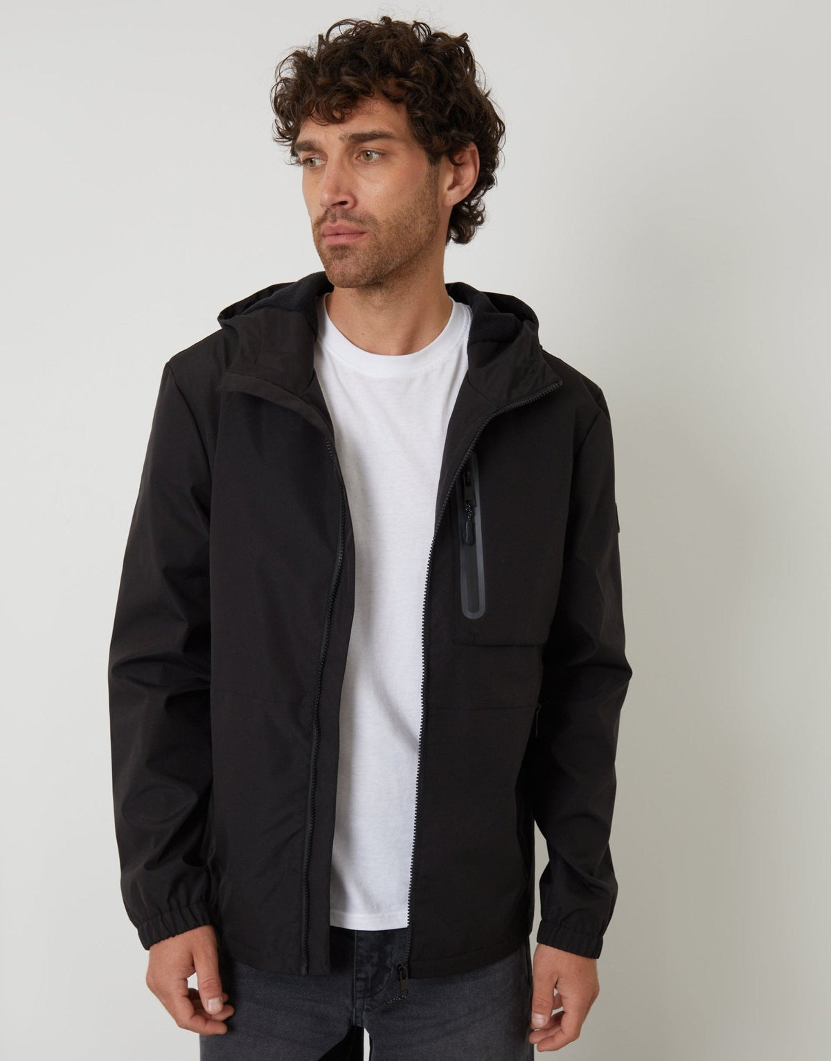 Men's Cosy Hooded Jacket for Wet Winter Walks in Black – view 1