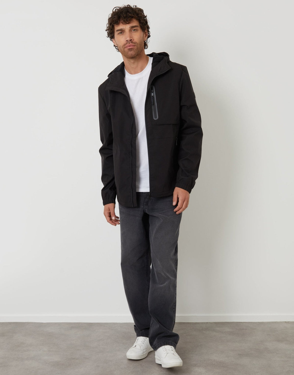 Men's Cosy Hooded Jacket for Wet Winter Walks in Black – view 3