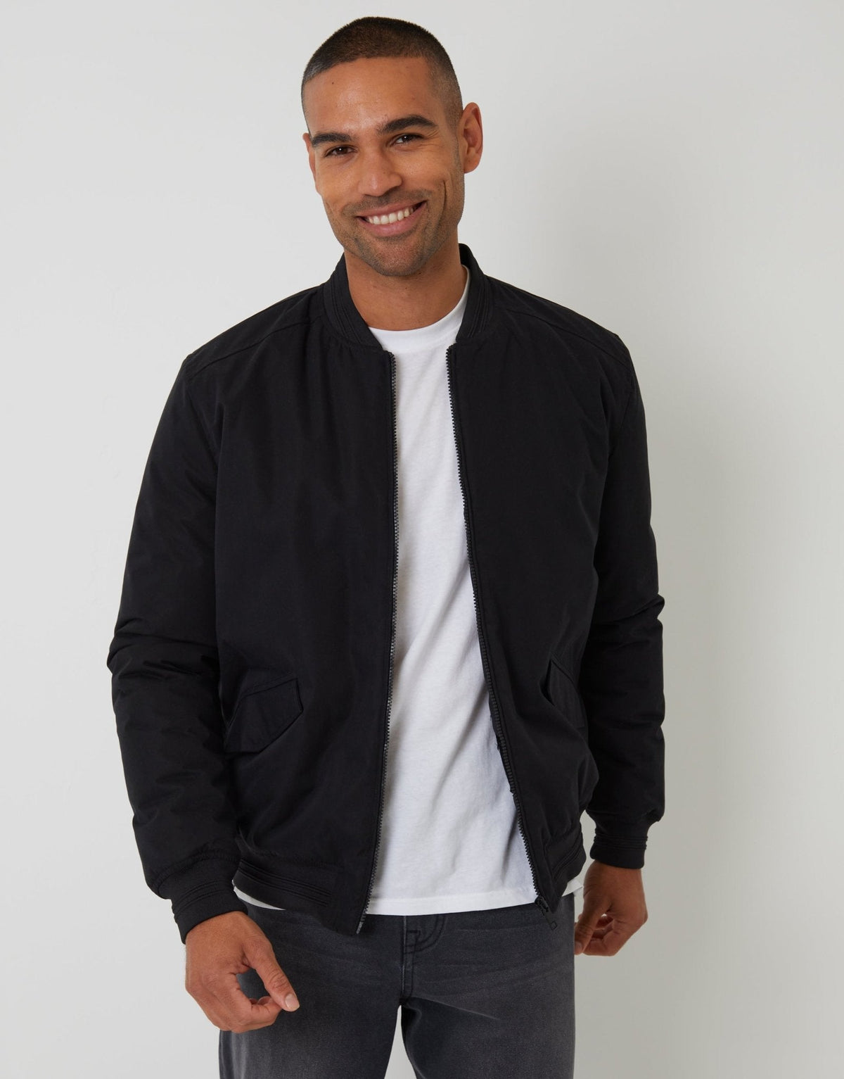 Men's Padded Bomber Jacket in Black – view 1