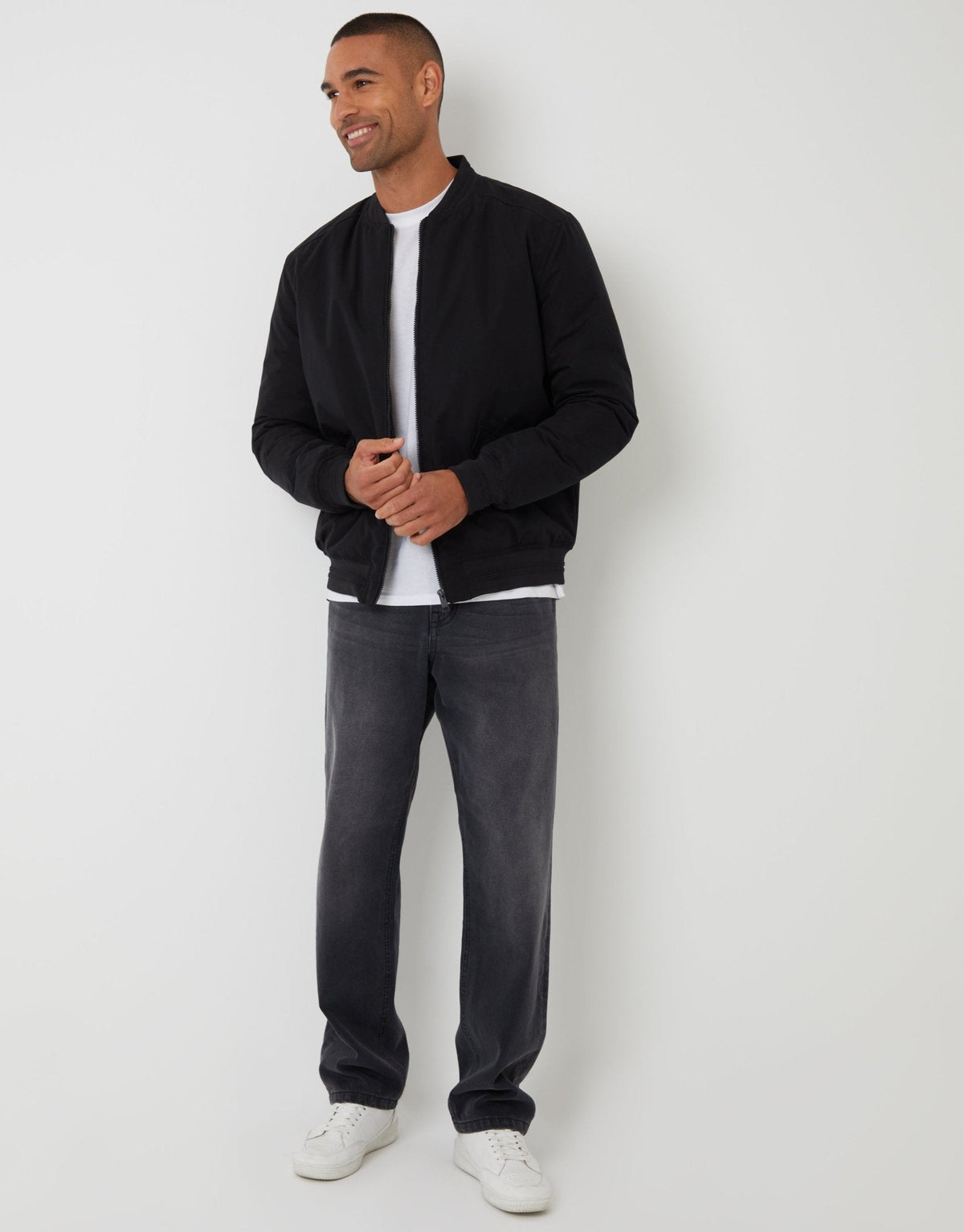 Men's Padded Bomber Jacket in Black – view 3