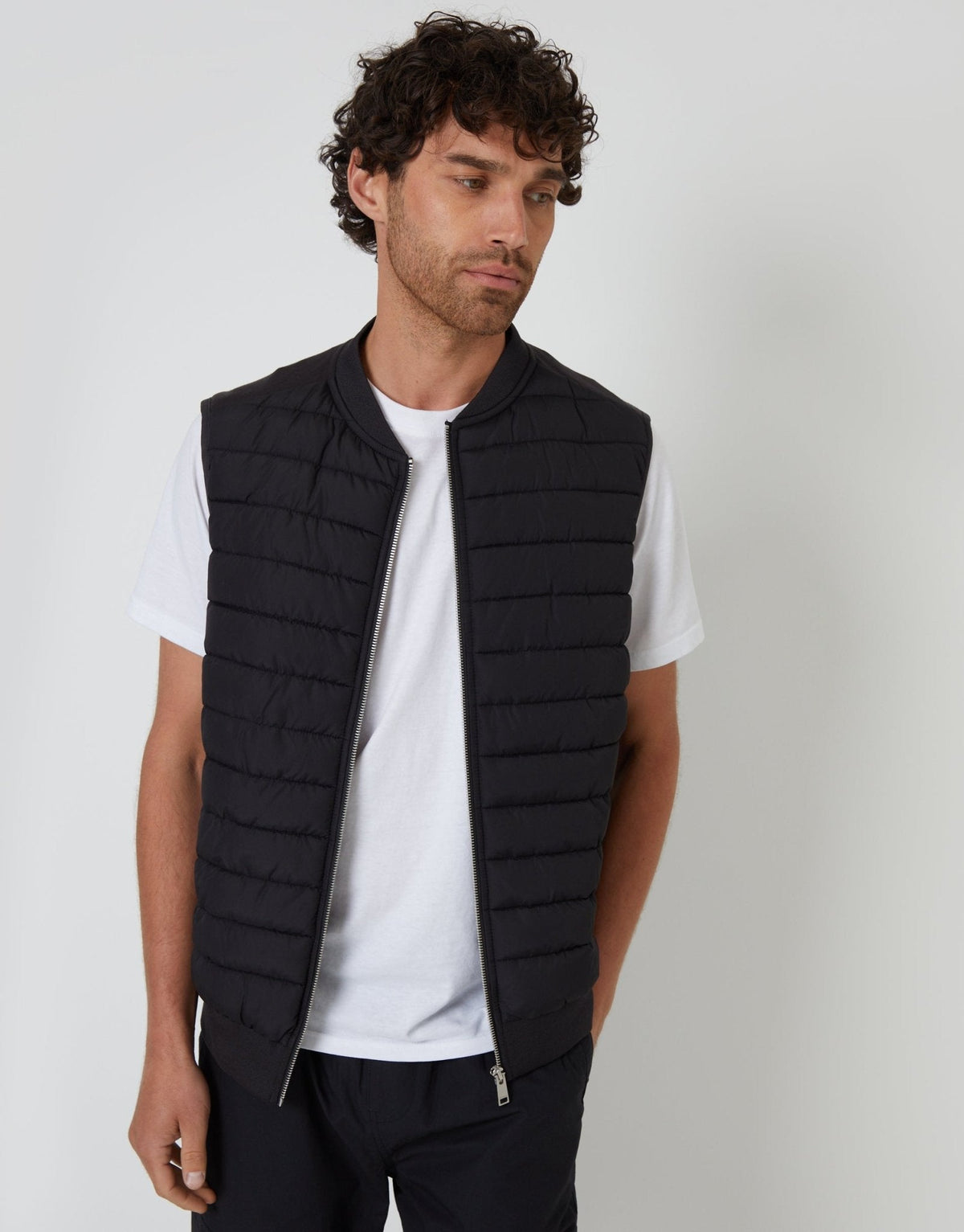 Men's Quilted Hybrid Gilet in Black – view 1
