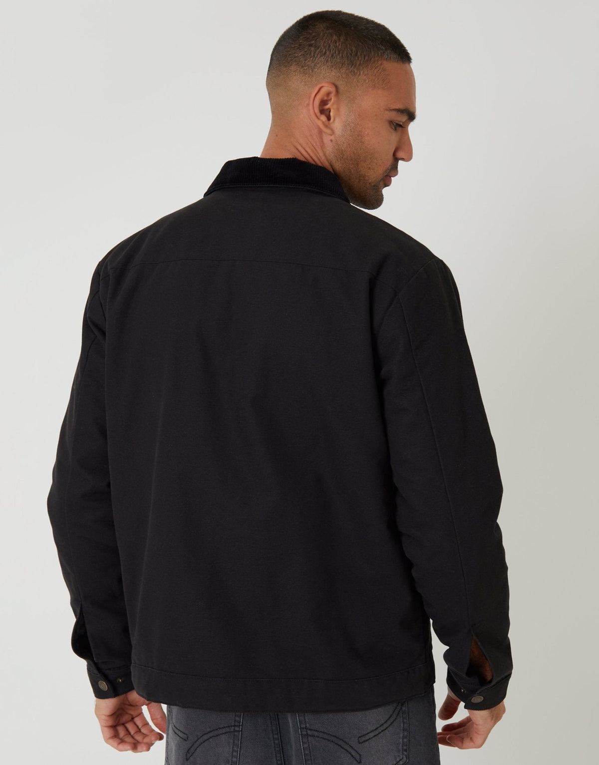 Lightweight Cotton Canvas Jacket With Corduroy Collar in Black by SATRI & CO. – product view 2