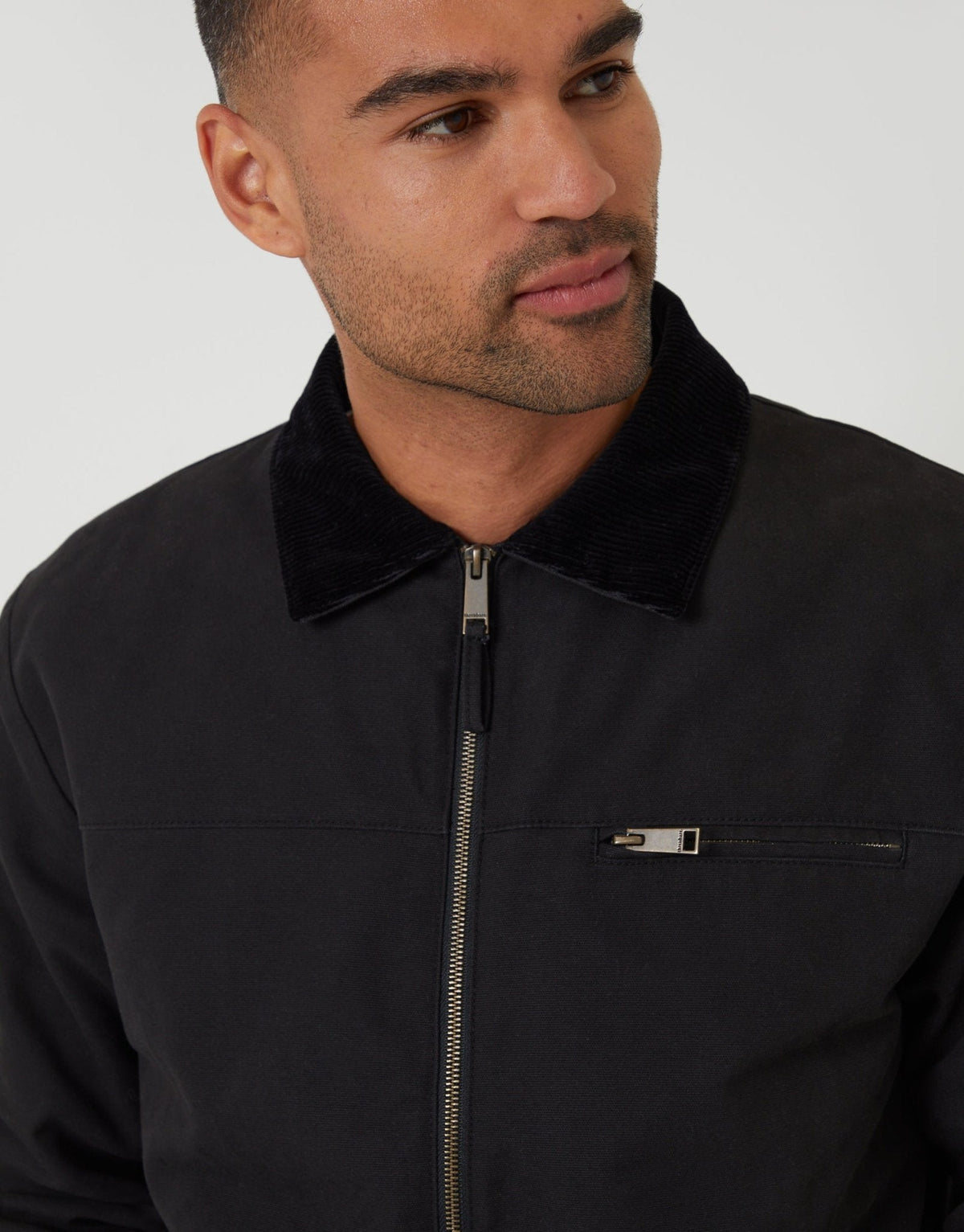 Lightweight Cotton Canvas Jacket With Corduroy Collar in Black by SATRI & CO. – product view 5