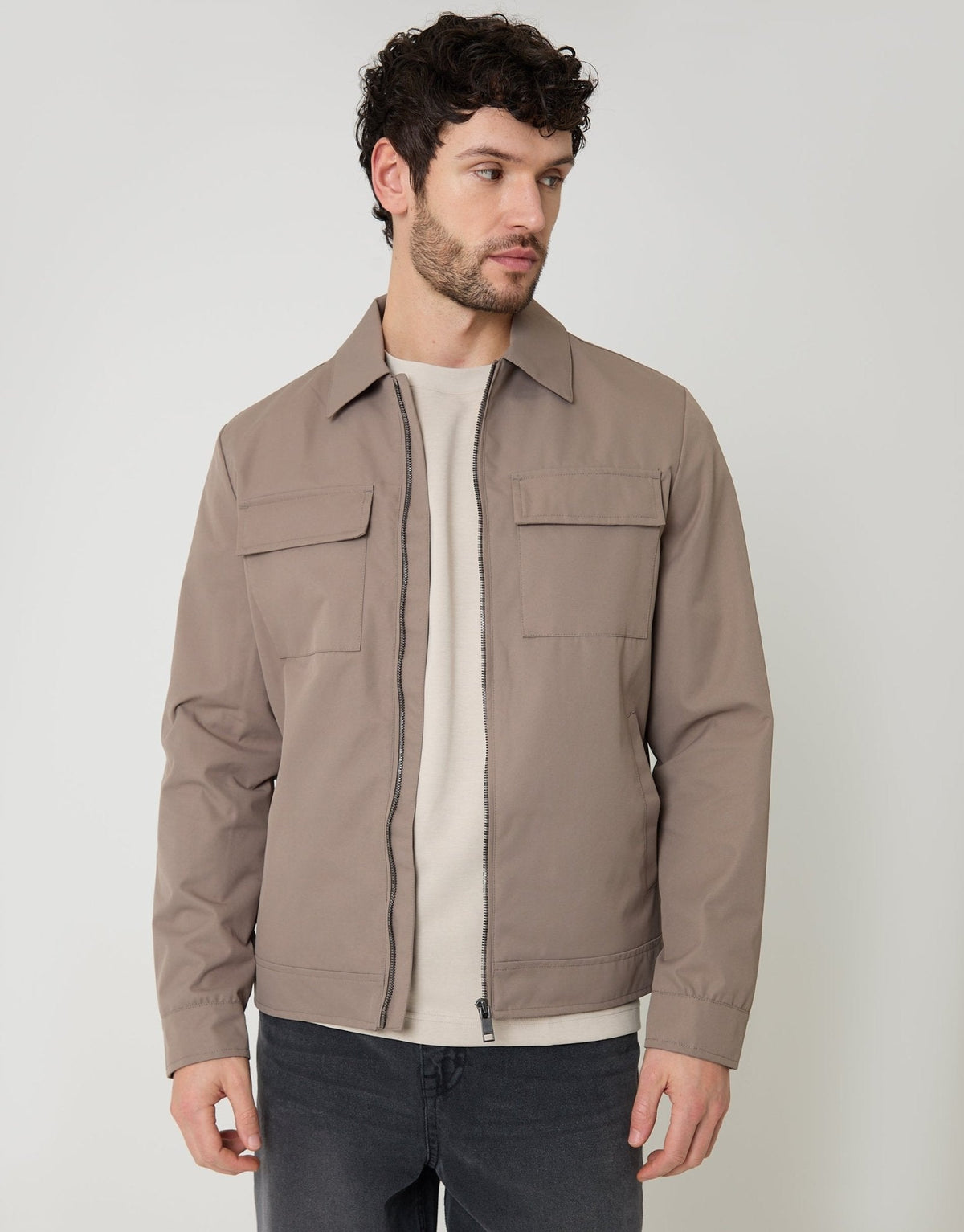 Men's Showerproof Transitional Jacket in Taupe – view 1