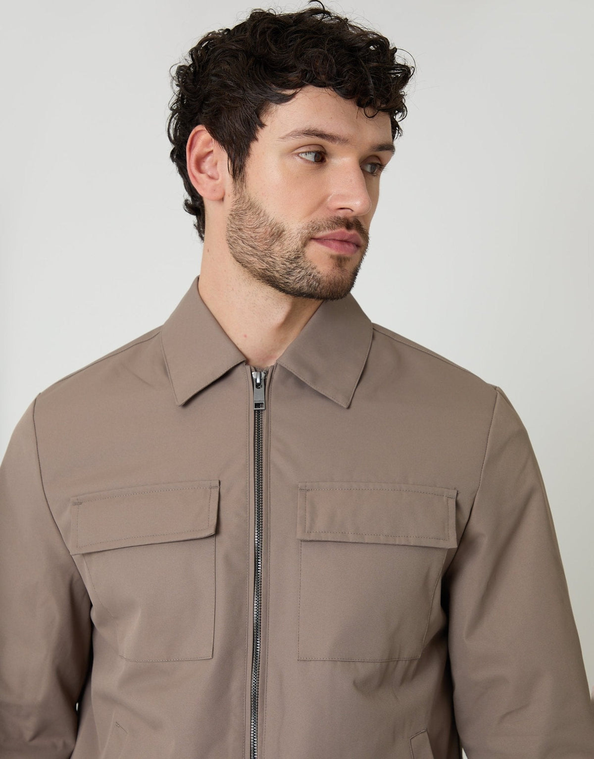 Men's Showerproof Transitional Jacket in Taupe – view 3