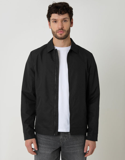 Showerproof Lightweight Collared Zip Through Jacket in Black by SATRI & CO. – product view 1