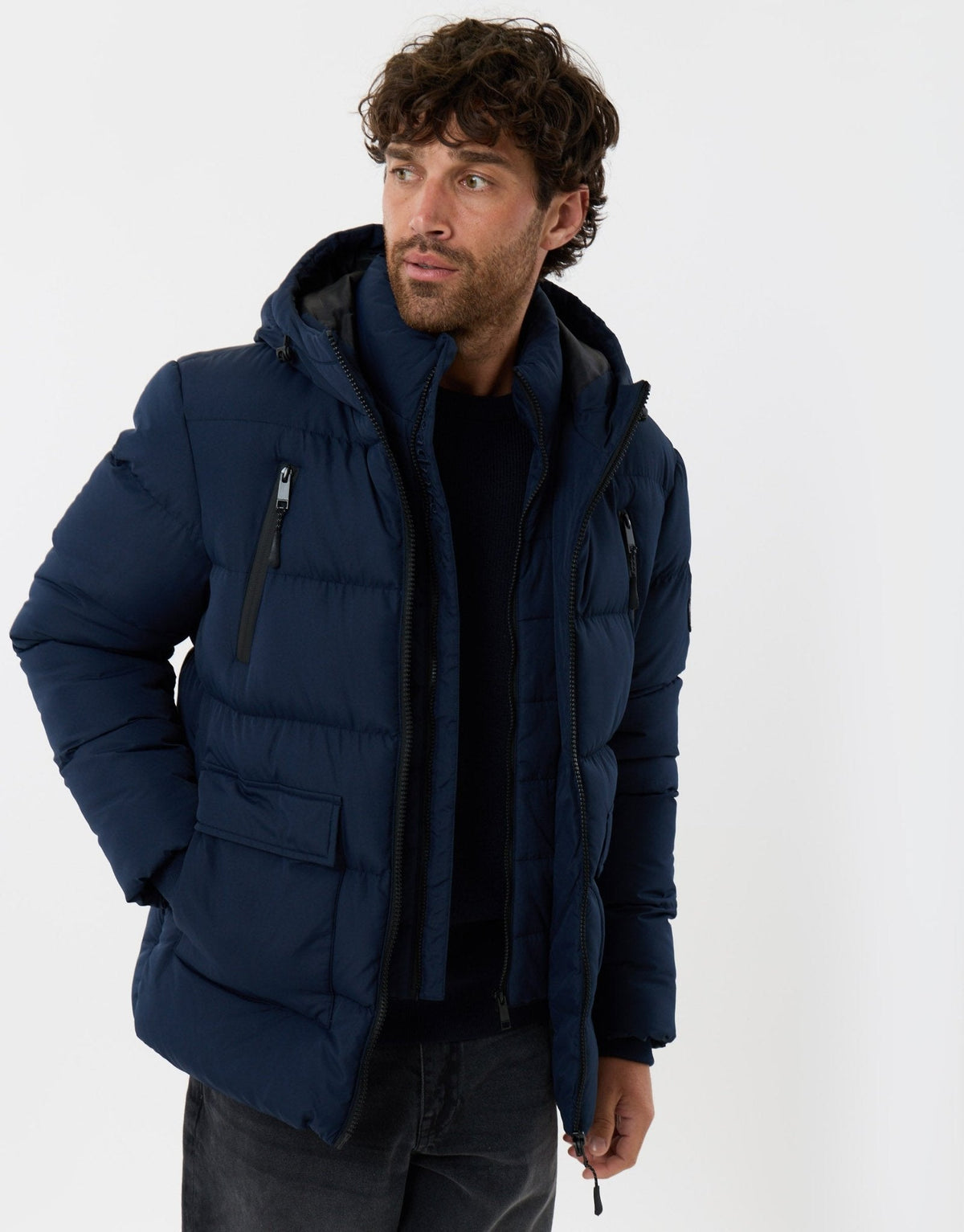 Men's Deep-Winter Padded Coat for Dog Walks and School Runs in Navy – view 1