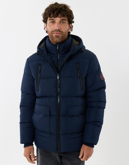 Showerproof Padded Double Zip Coat in Navy by SATRI & CO. – product view 2
