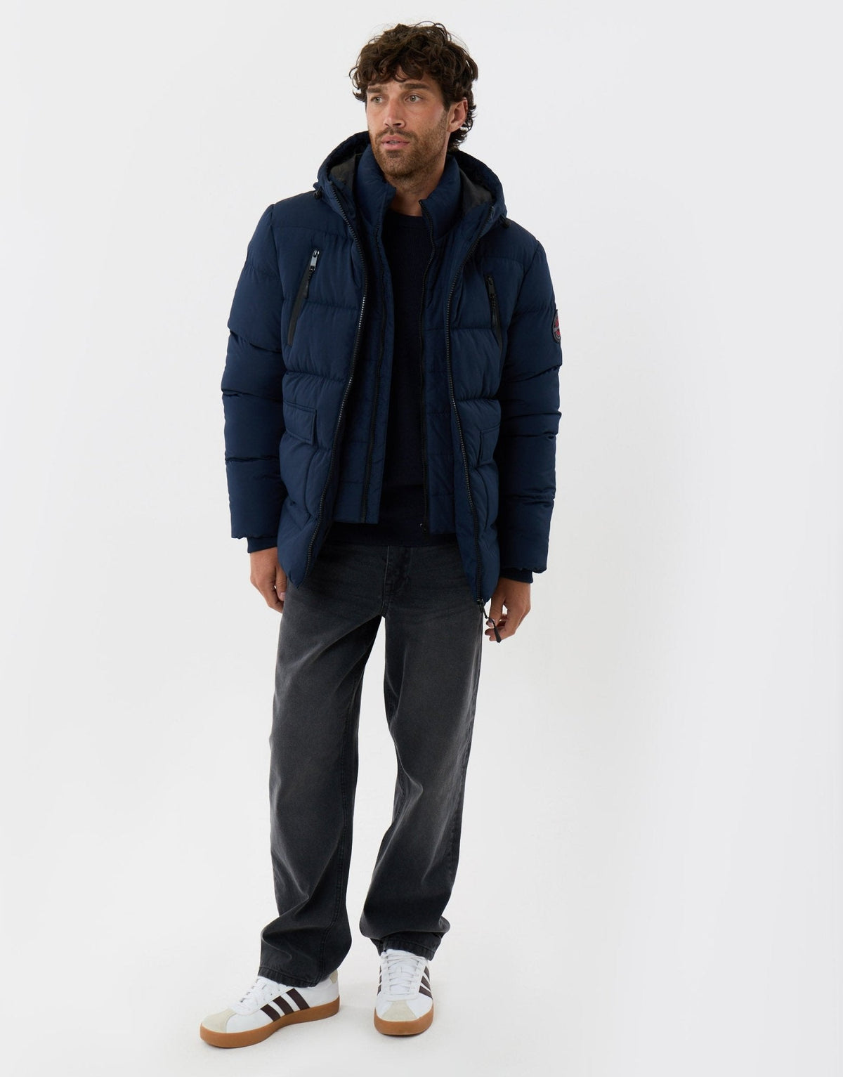 Men's Deep-Winter Padded Coat for Dog Walks and School Runs in Navy – view 4