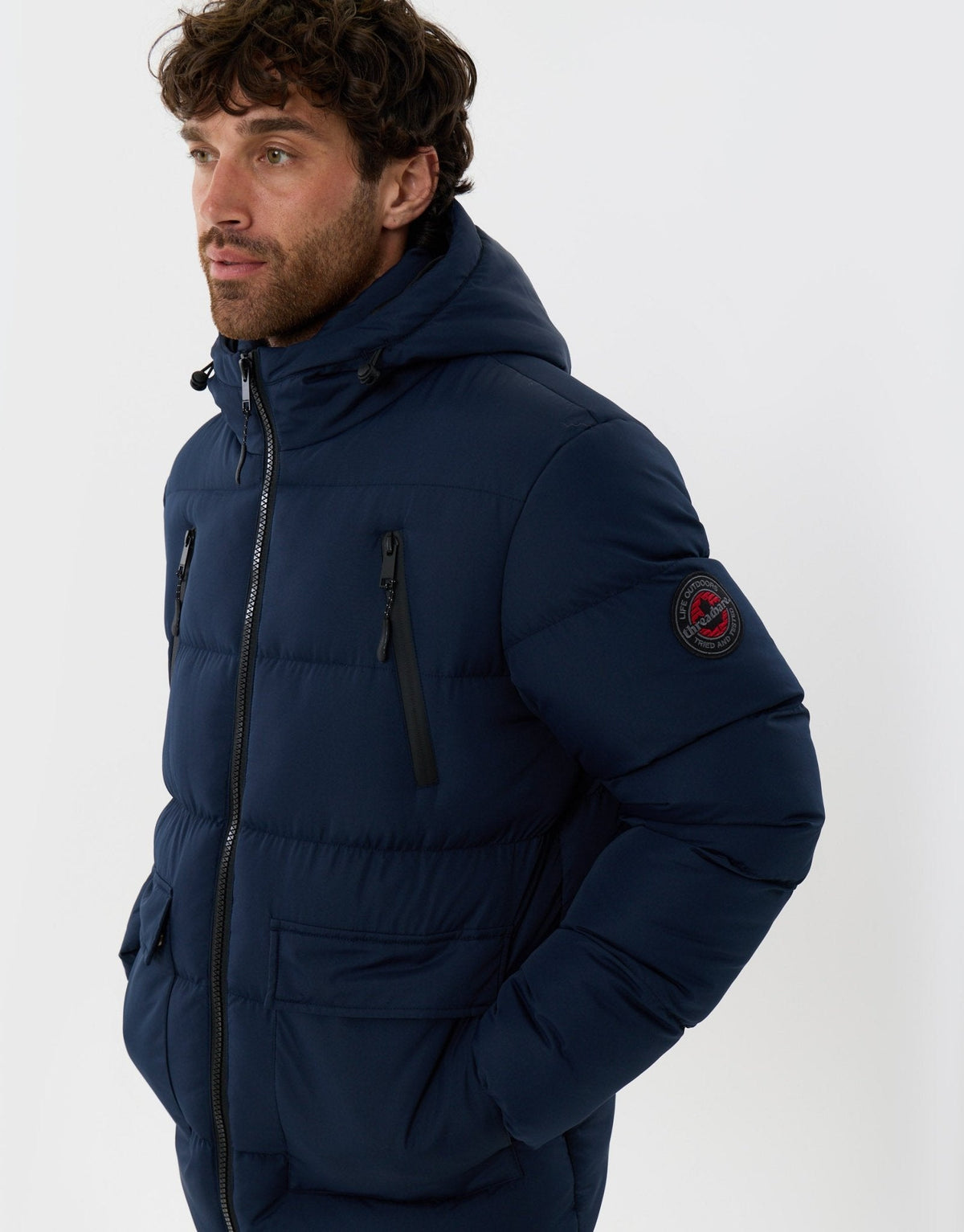 Men's Deep-Winter Padded Coat for Dog Walks and School Runs in Navy – view 5