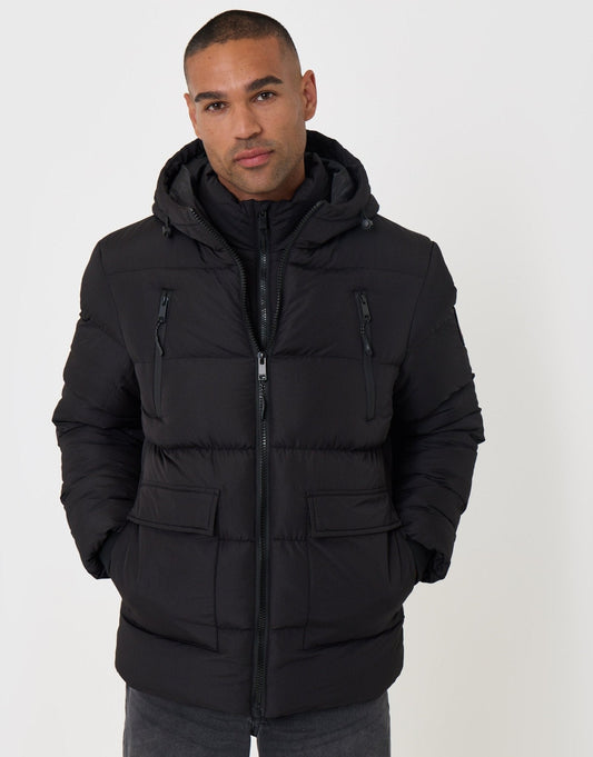 Showerproof Padded Double Zip Coat in Black by SATRI & CO. – product view 1