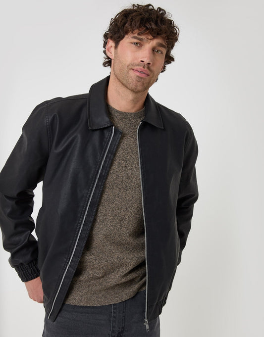 Faux Leather Collared Jacket in Black by SATRI & CO. – product view 1