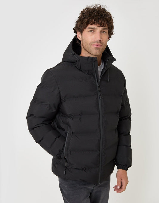Wadded Hooded Jacket in Black by SATRI & CO. – product view 1