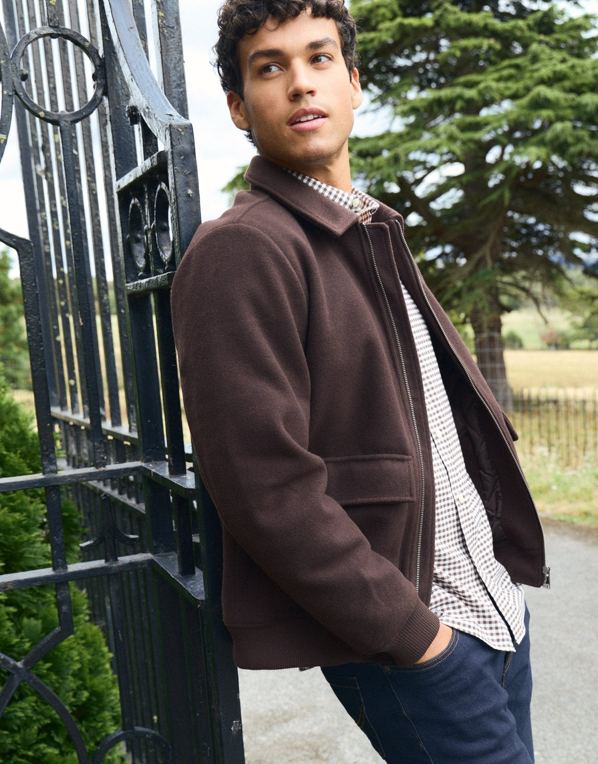 Men's Smart Lightweight Jacket for Autumn Commutes in Chocolate Brown – view 1