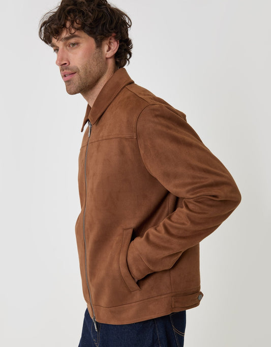 Faux Suede Collared Jacket in Taupe by SATRI & CO. – product view 2