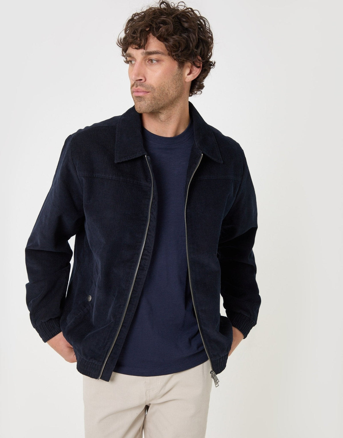 Men's Cotton Corduroy Harrington Jacket in Navy – view 1