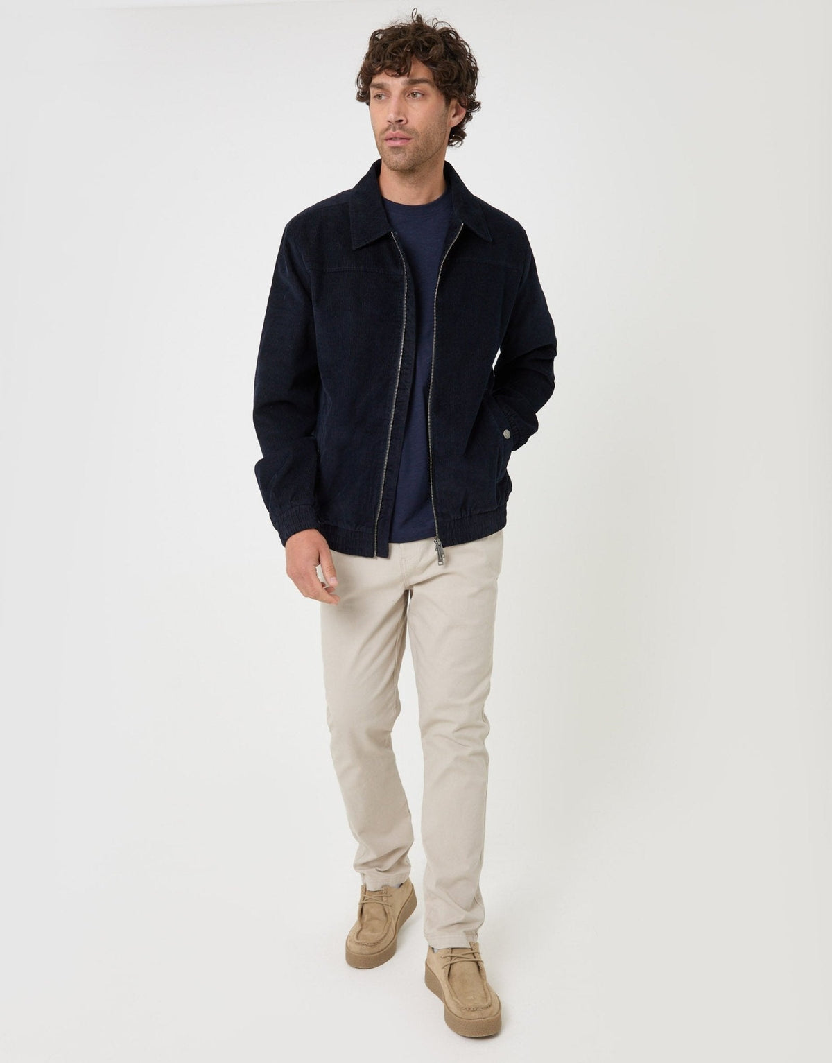 Men's Cotton Corduroy Harrington Jacket in Navy – view 4
