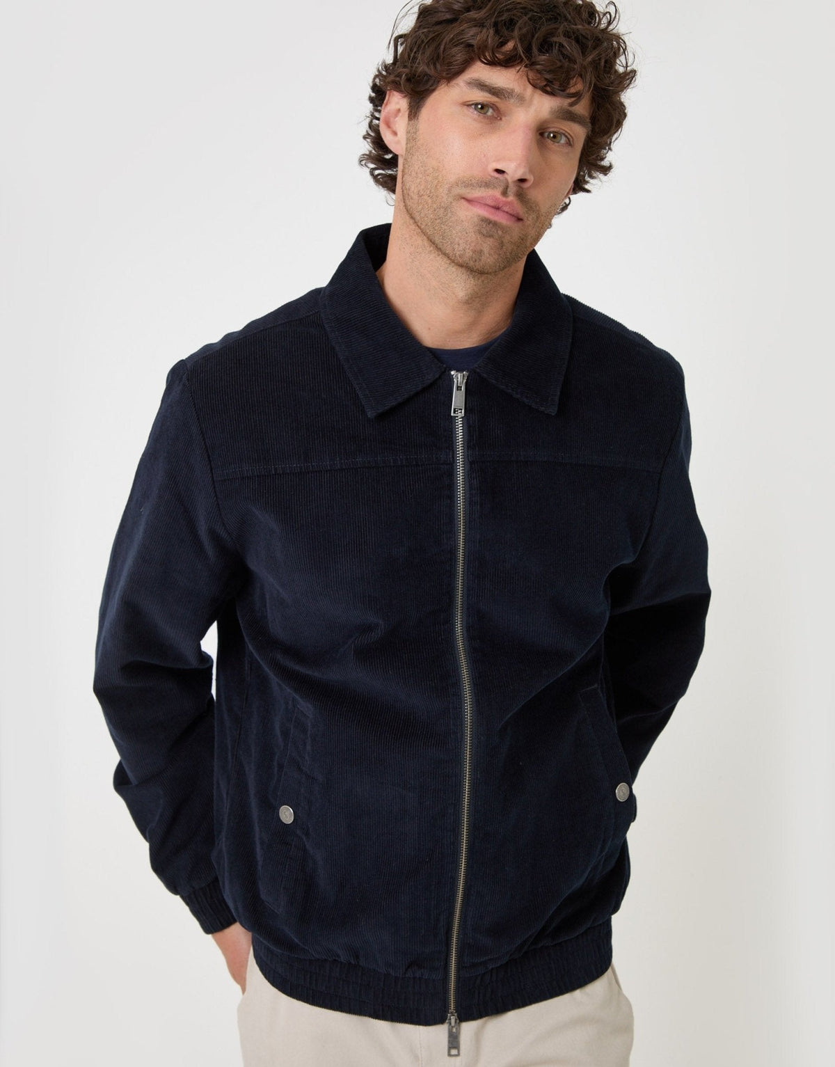 Men's Cotton Corduroy Harrington Jacket in Navy – view 5