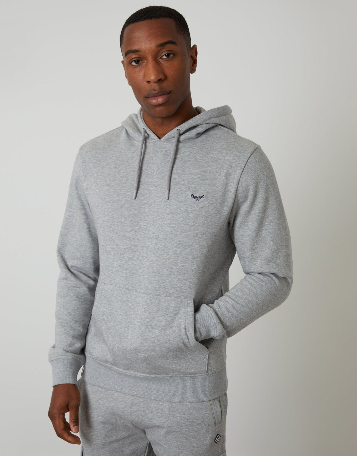 Men's Cotton Rich Overhead Hoodie in Grey Marl – view 1