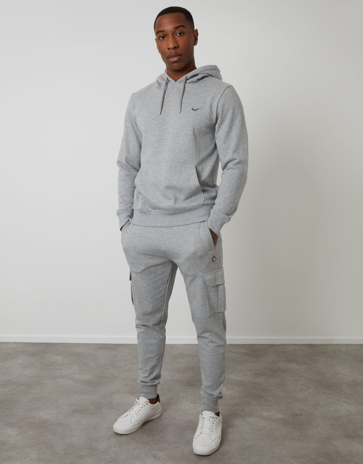 Men's Cotton Rich Overhead Hoodie in Grey Marl – view 3