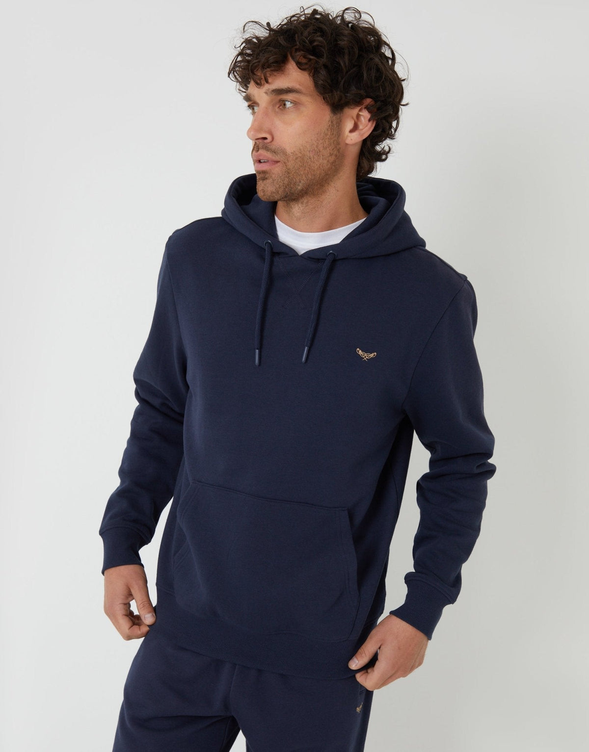 Men's Cotton Rich Overhead Hoodie in Navy – view 1