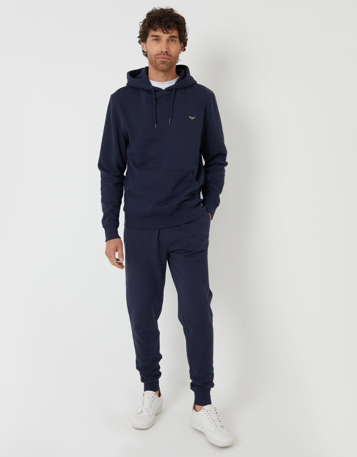 Men's Cotton Rich Overhead Hoodie in Navy – view 3