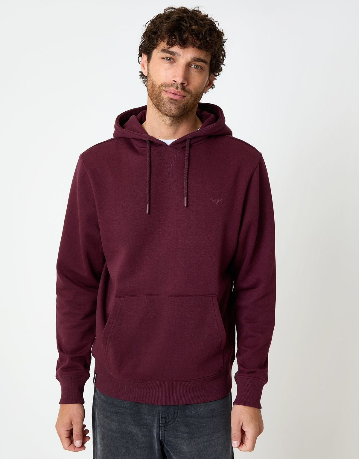 Men's Cotton Rich Overhead Hoodie in Burgundy – view 1