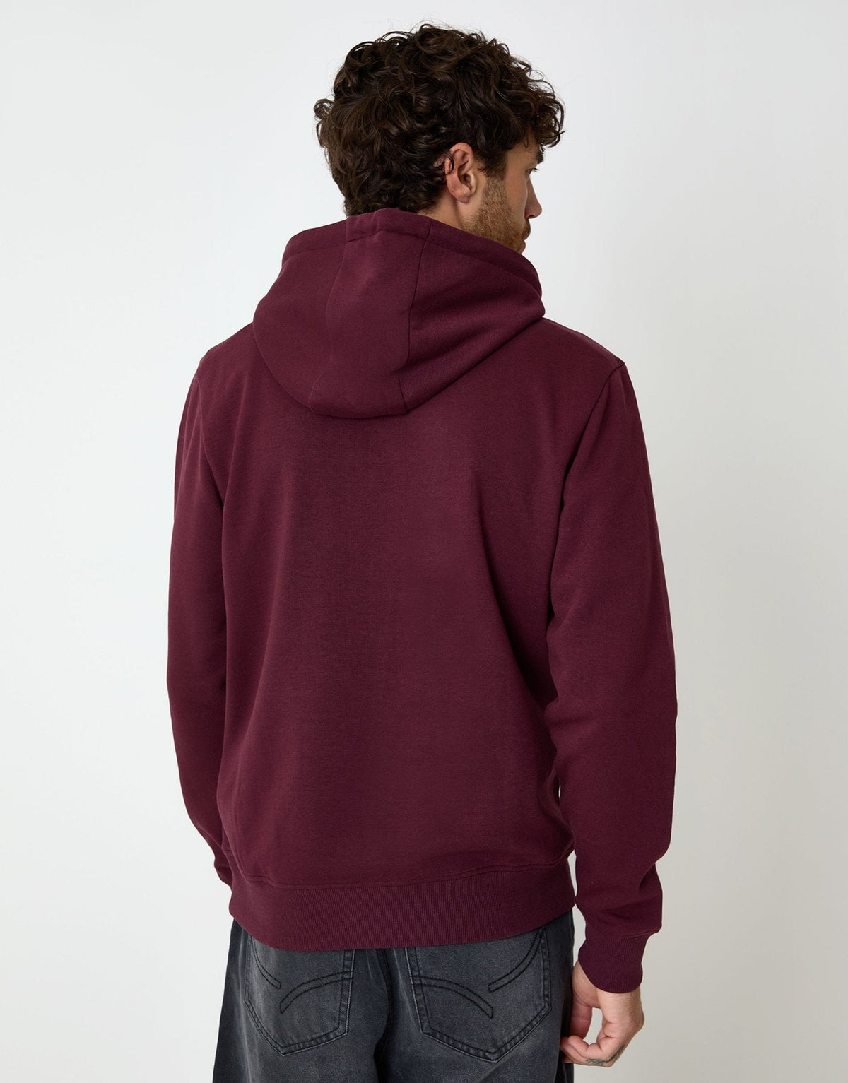 Men's Cotton Rich Overhead Hoodie in Burgundy – view 2
