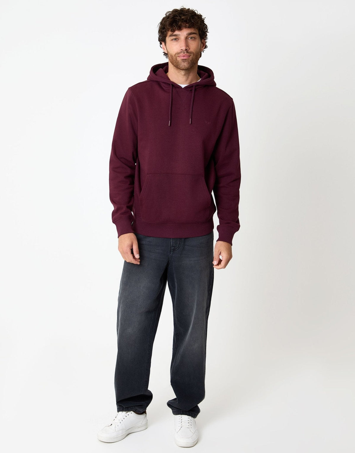 Men's Cotton Rich Overhead Hoodie in Burgundy – view 3