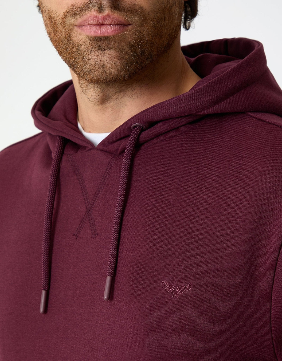 Men's Cotton Rich Overhead Hoodie in Burgundy – view 4