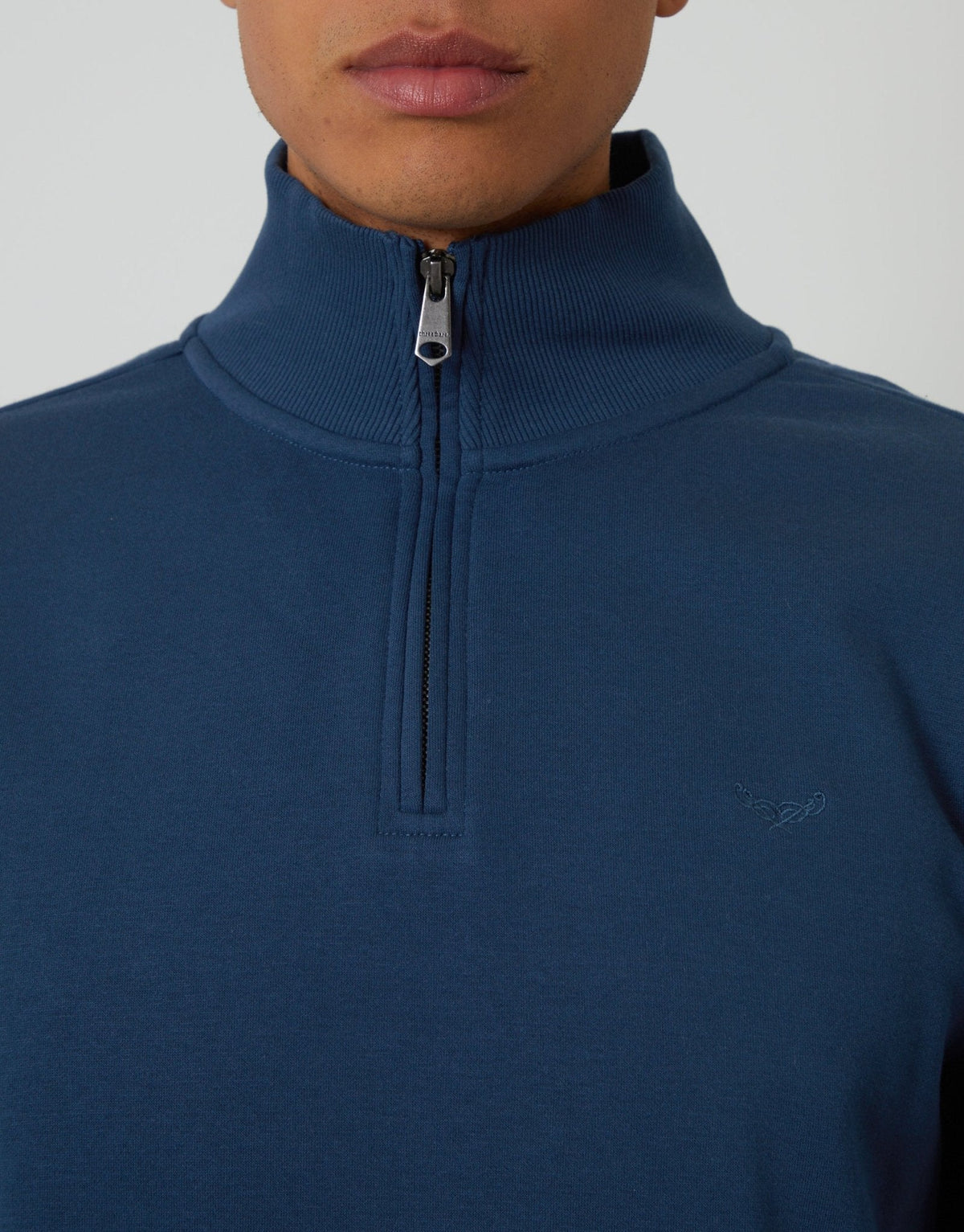 Men's Cotton Rich Quarter Zip Sweatshirt in Blue – view 4