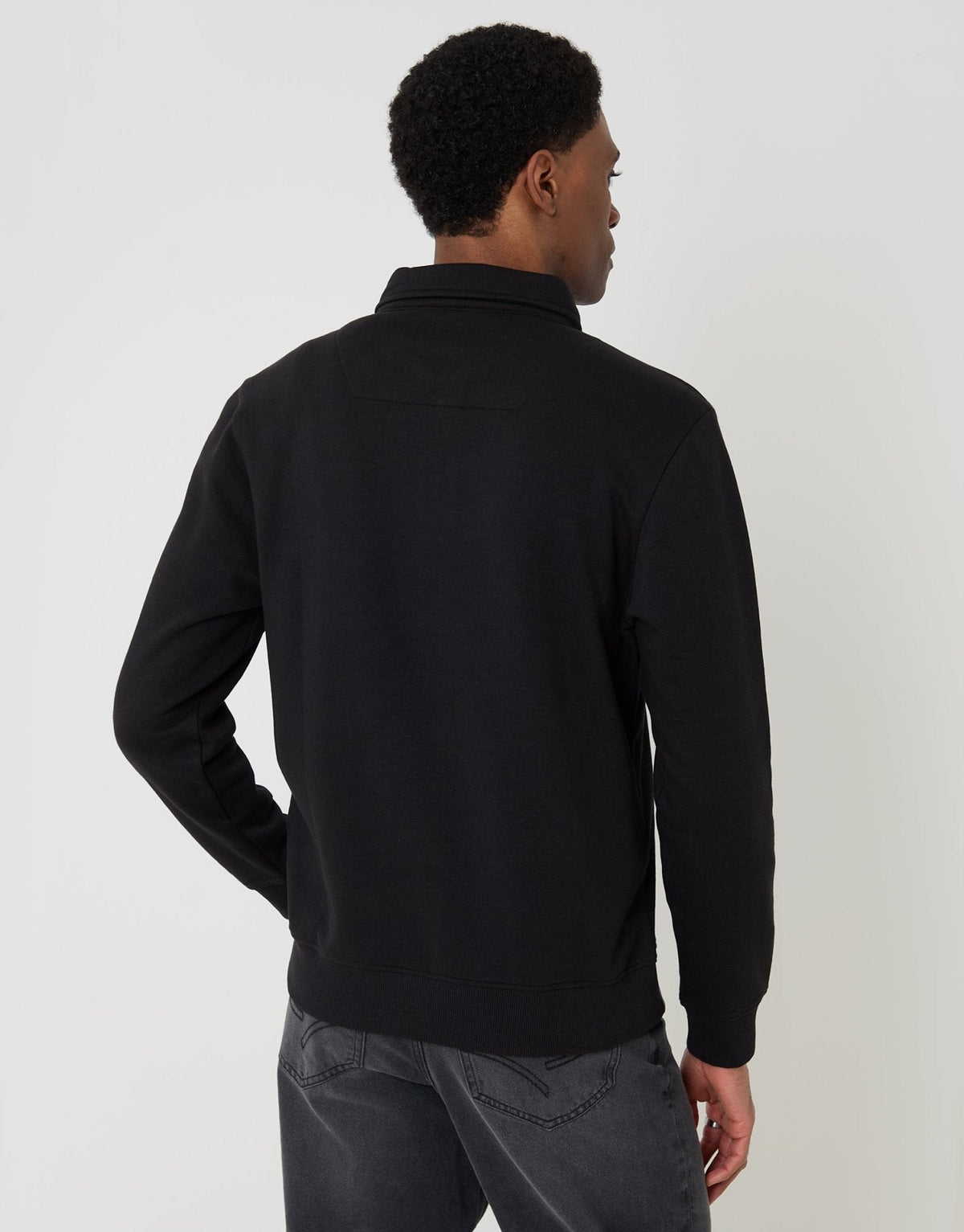 Men's Quarter Zip Collared Sweatshirt in Black – view 2